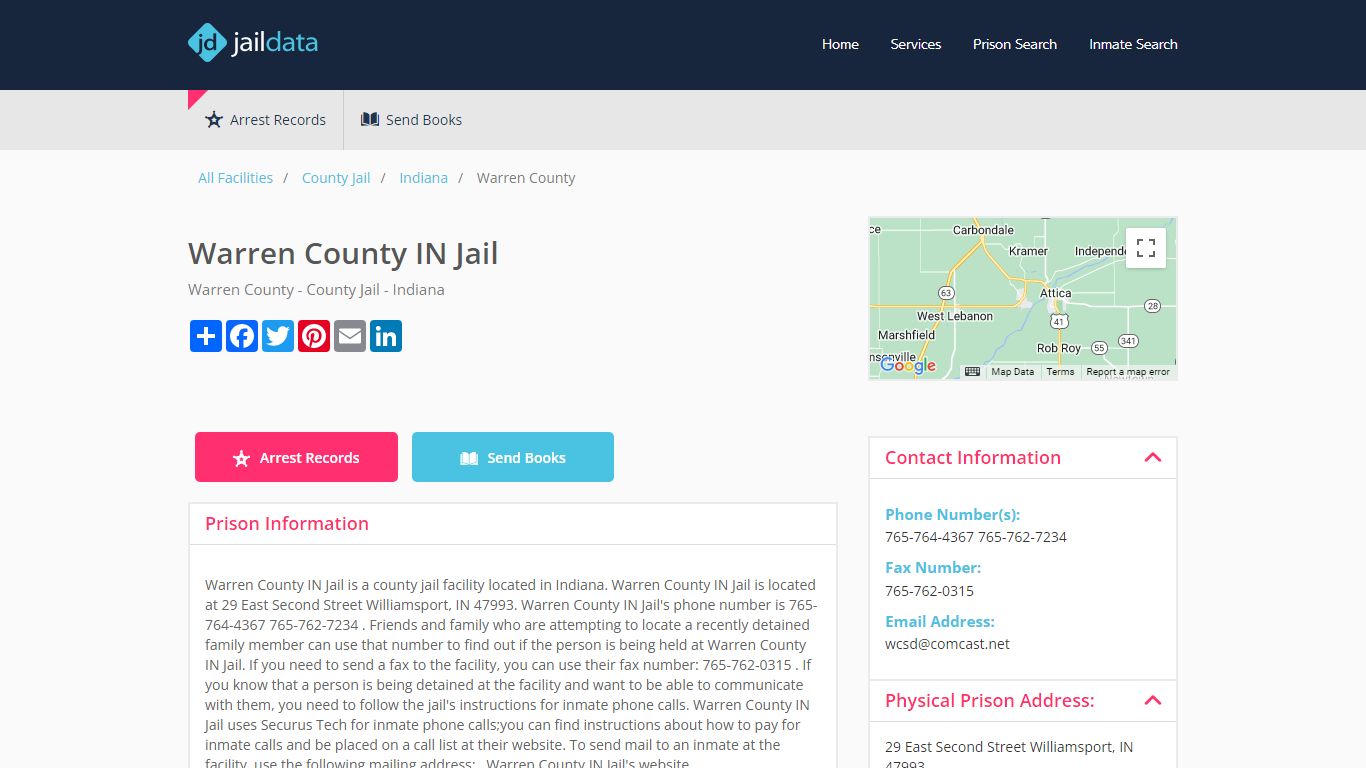 Warren County IN Jail Inmate Search and Prisoner Info - Williamsport, IN